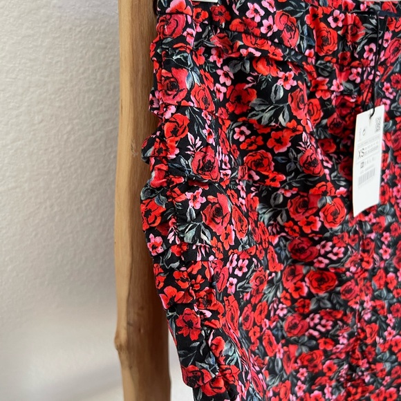 Zara Red Floral Printed Ruched Mini Skirt NWT - Picture 7 of 9